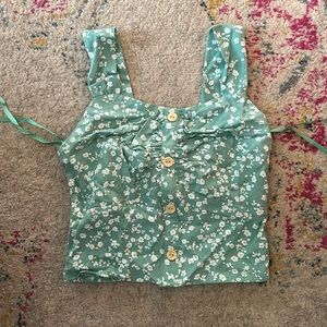 NWOT Green Floral Ruched Back Tank Top